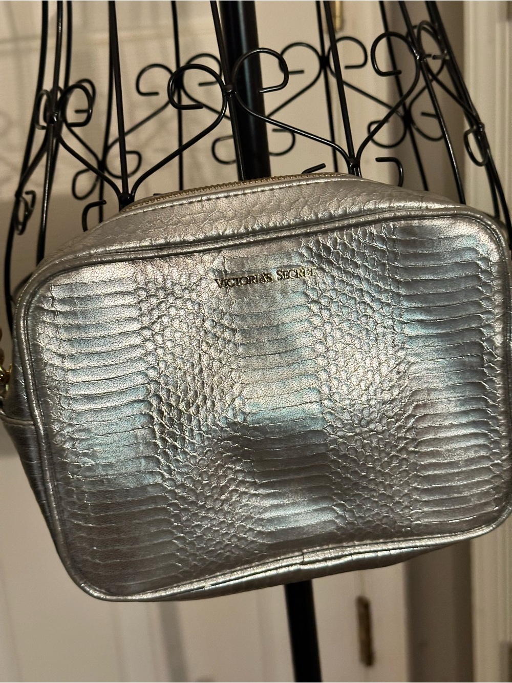 Victoria Secret Silver Reptile pattern crossbody chain strap bag